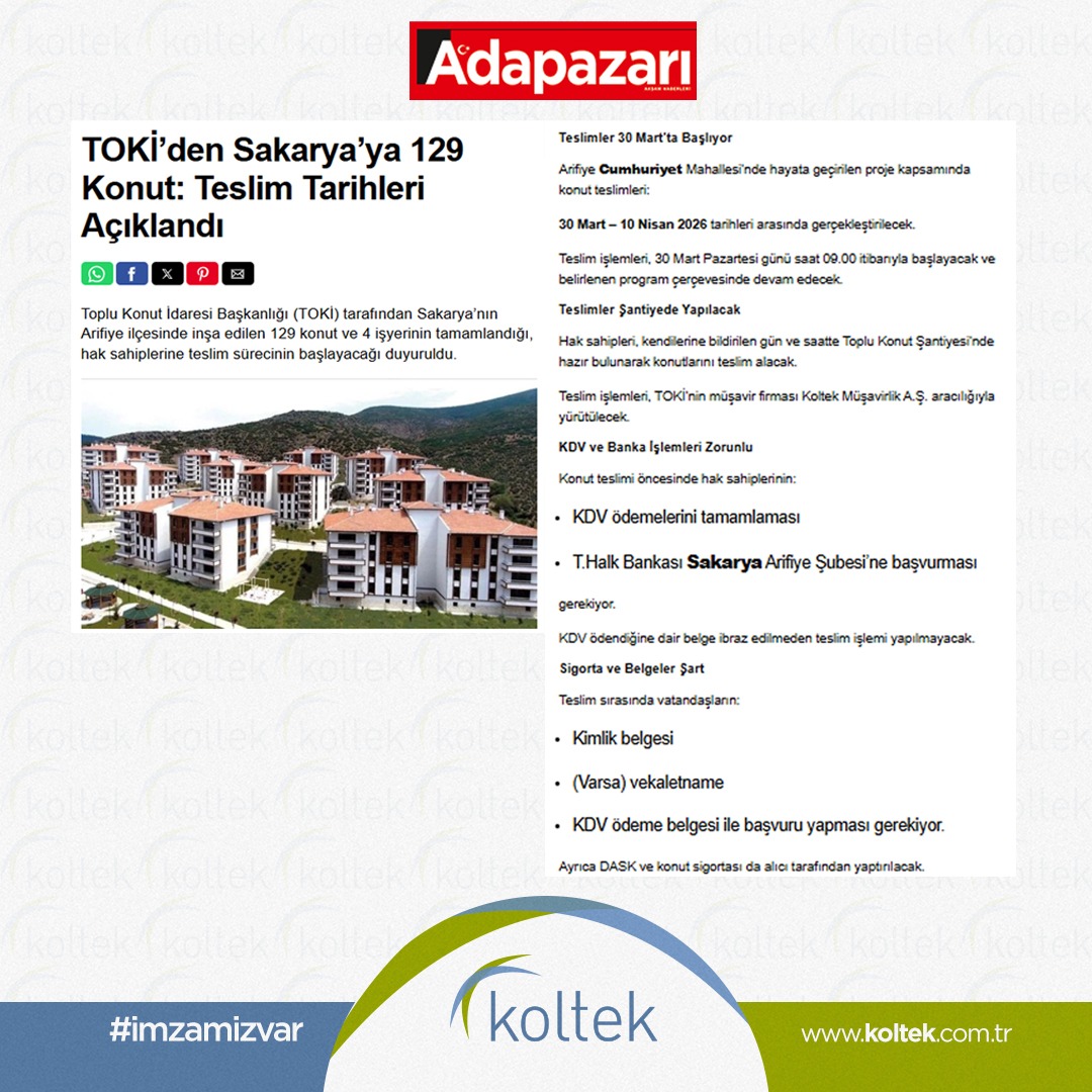 TOKİ'den Sakarya'ya 129 Konut Teslimi